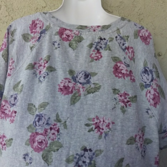 LOFT floral gray split sides sweater - Picture 6 of 7